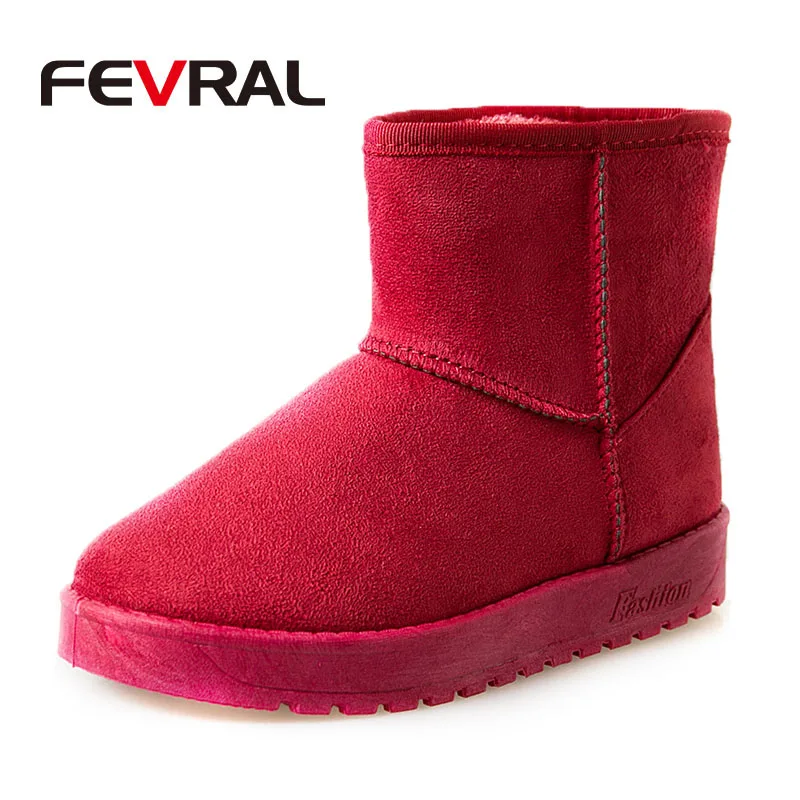 Красный Бренд fevral; женские ботинки; Качественная женская зимняя обувь; женские теплые зимние ботинки на меху; Модные ботильоны на плоском квадратном каблуке; Размеры 35-40 - Цвет: Красный