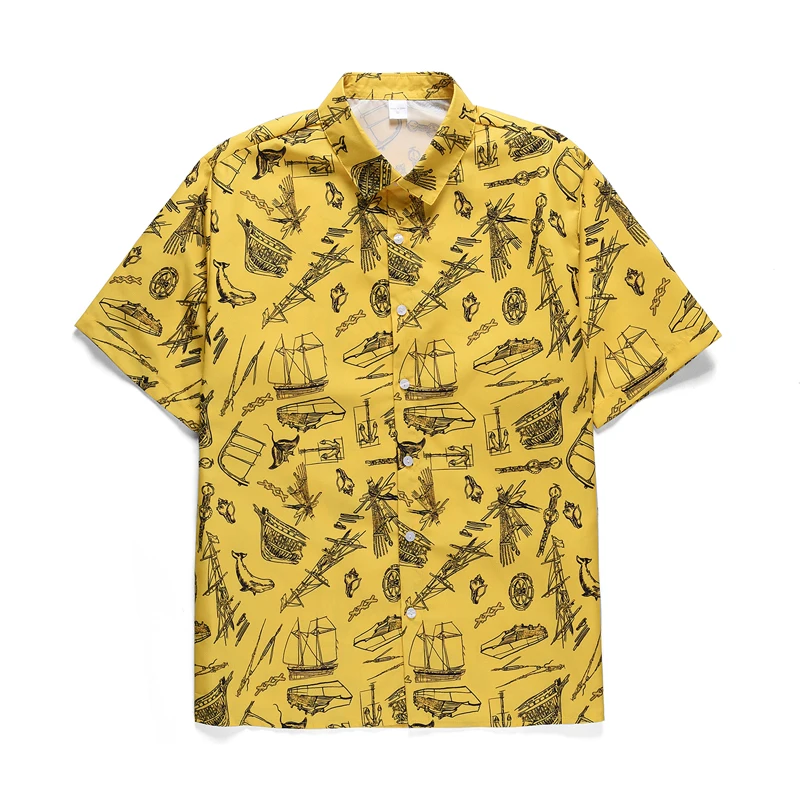 Гавайская Мужская рубашка Aloha, летняя одежда, Camisa Havaiana, рубашки с принтом тропических растений, короткий рукав, Мужская пляжная одежда - Цвет: 03 Sea boat