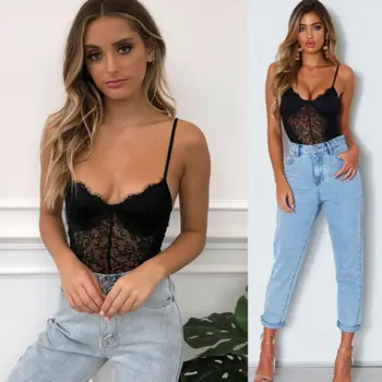 

2020 Sexy Women Ladies Front Plunge Lace up Bodysuit Leotard Sleeveless Bodycon Summer Romper Clothes