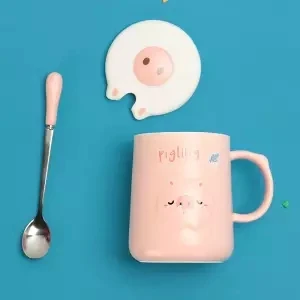 Кружка, чашка, Корейская керамическая чашка с крышкой, с ложкой, Офисная кружка, чашка для молока, кофе, чашка для воды, чашка для завтрака - Цвет: 380ml