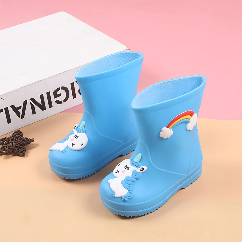 Новые милые детские резиновые сапоги Детская водонепроницаемая обувь детская обувь с рисунком детская резиновая обувь детская противоскользящая обувь D30 - Цвет: blue-26