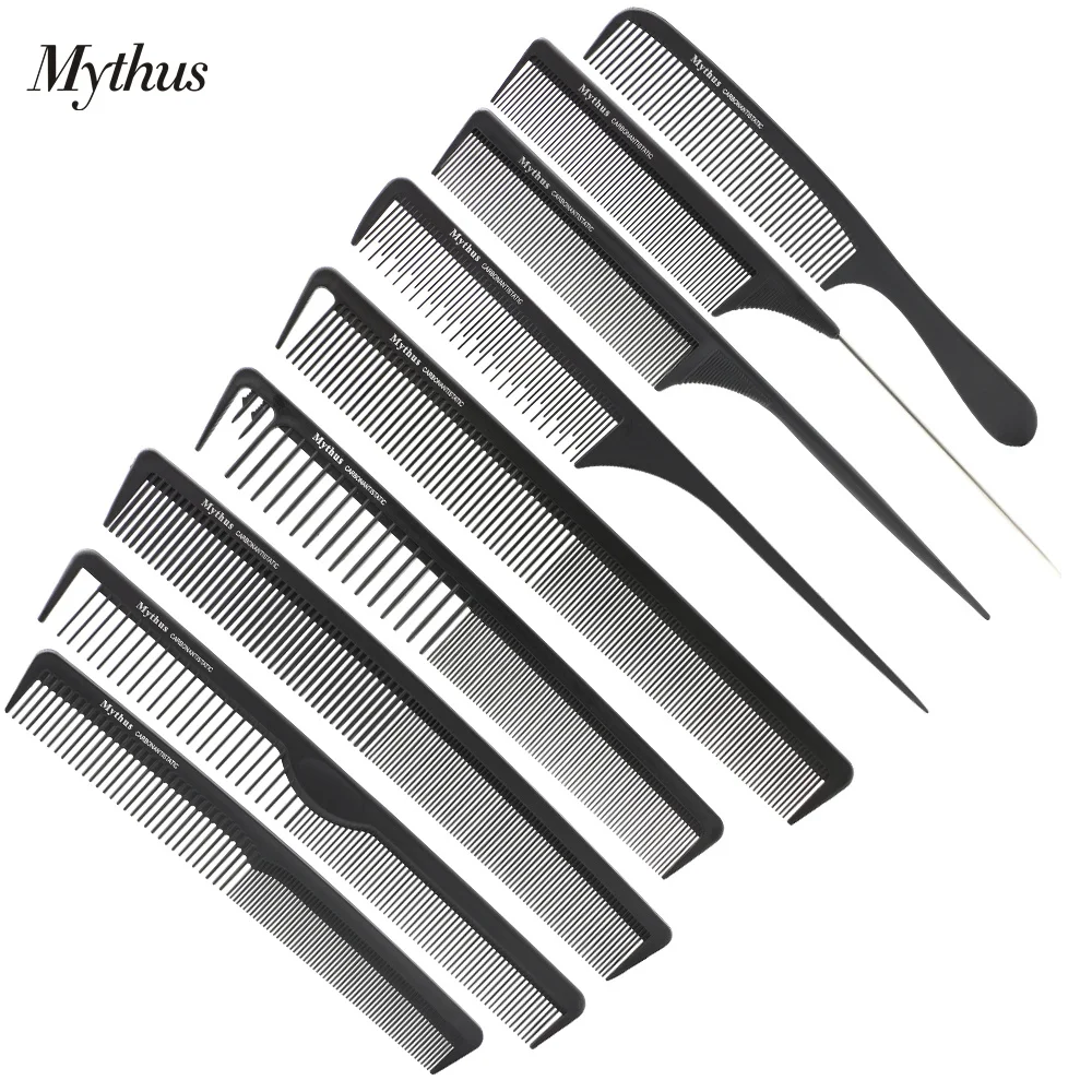 Mythus 9 шт./лот Парикмахерская углеродная расческа набор Антистатическая Хвостовая