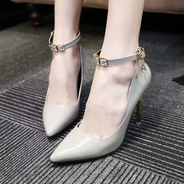 

Spring And Autumn New Style Red High Heel Shoes Patent Leather Thin Heeled Hallow Pointed Shoes Women's Wedding Shoes Black And