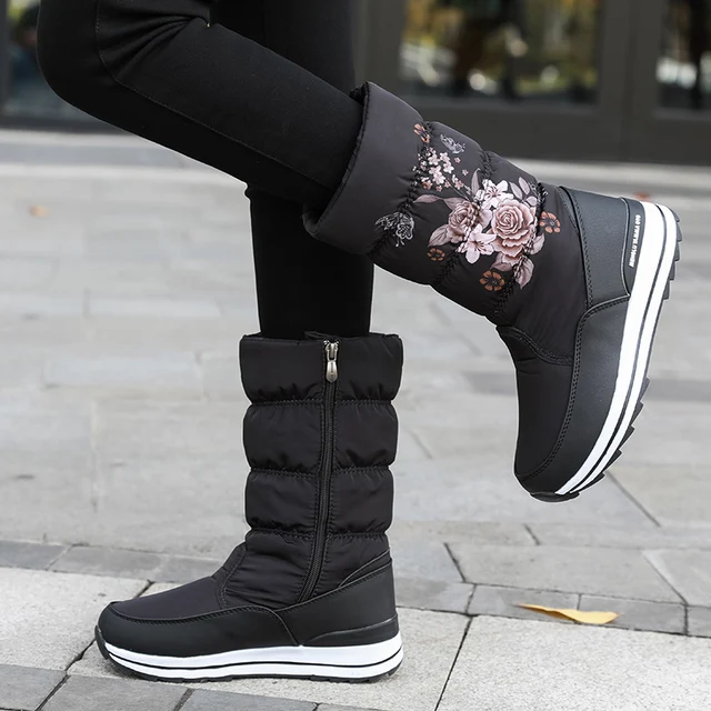 Women snow boots  platform winter boots thick plush waterproof non-slip boots  fashion women winter shoes  warm fur  botas mujer K380-Black