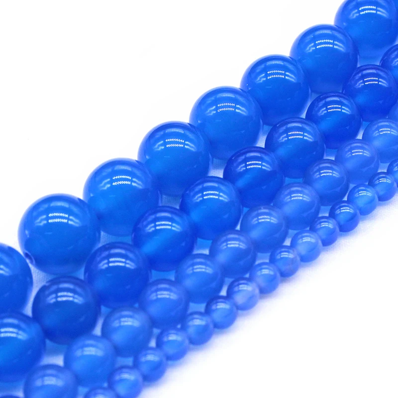 

Natural Stone Blue Agates Round Loose Beads 6 8 10MM Pick Size For Jewelry Making