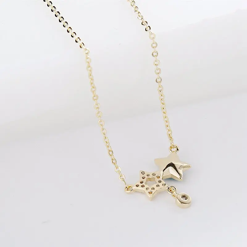 Exquisite Blue Crystal Star Necklace Chain for Women Gold Color Cubic Zircon Crystal Pendant Jewelry