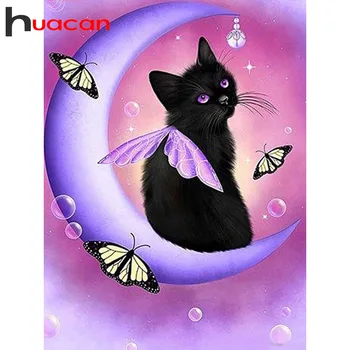 

Huacan Cat Diamond Painting Moon New Arrival Diamond Mosaic Cartoon Cross Stitch Diamond Embroidery Full Square