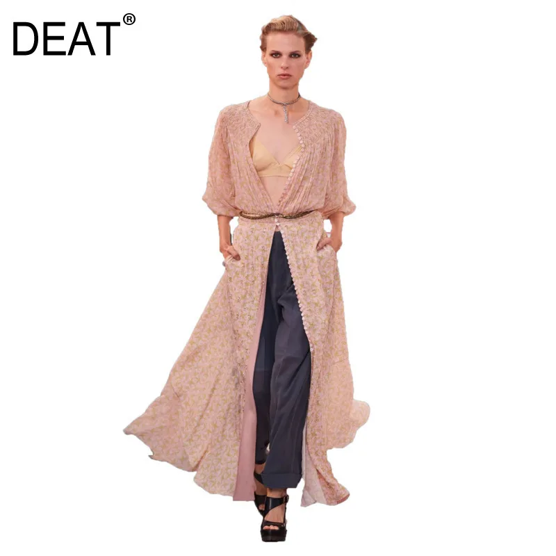 

DEAT 2020 New Spring Summer Round Collar Print Mid-length Chiffon Dress Women Office Lady Temperament Popular Dress Tide PD897