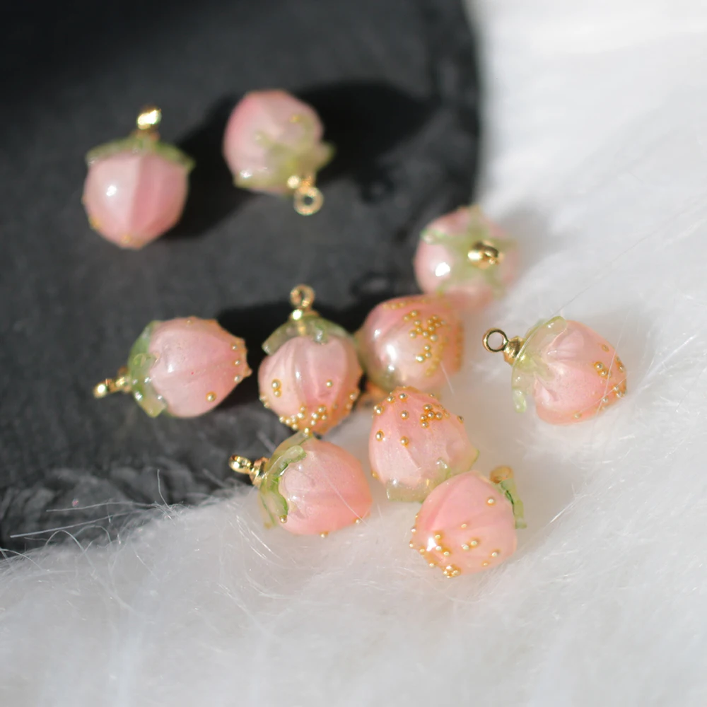 2 teile/los neu in süßem Harz Erdbeer Anhänger für handgemachte Ohrring Charms Anhänger DIY Rose Blume Halskette Schmuck Zubehör – Detail 12