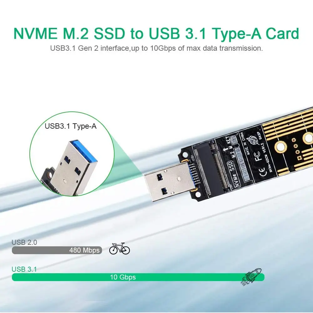 Onvian M.2 NVME USB 3.1 Adapter M-Key M.2 NGFF NVME to USB Card High Performance 10 Gbps USB 3.1 Gen 2 Bridge Chip SSD