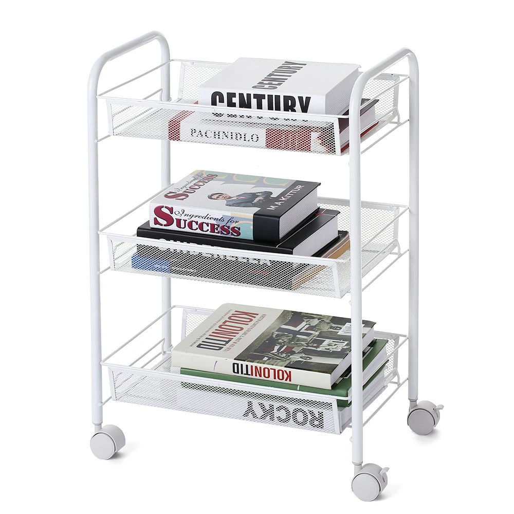 

Multi-functional 3-Tier Storage Rack Mesh Wire Rolling Cart Kitchen Bedroom Bathroom Living Storage Rack Organizer Home Storage