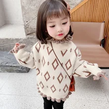 

Girls Sweater Baby's Coat Outwear 2021 Soft Thicken Warm Winter Autumn Knitting Scoop Jacket Long Sleeve Children's Clothing