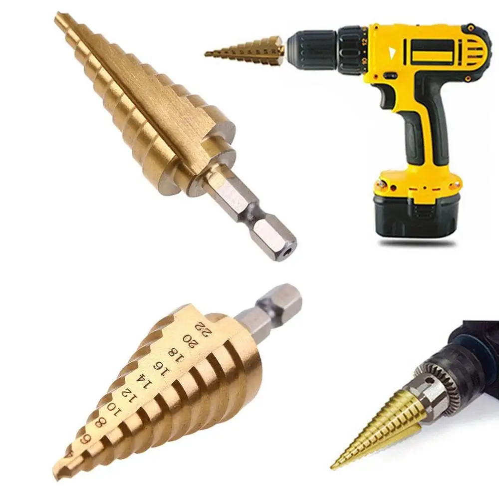  4-22mm High Drill Bit Tool Drill Step Titanium Speed Coated Steel Cone Hole Cutter Hex drill bit he