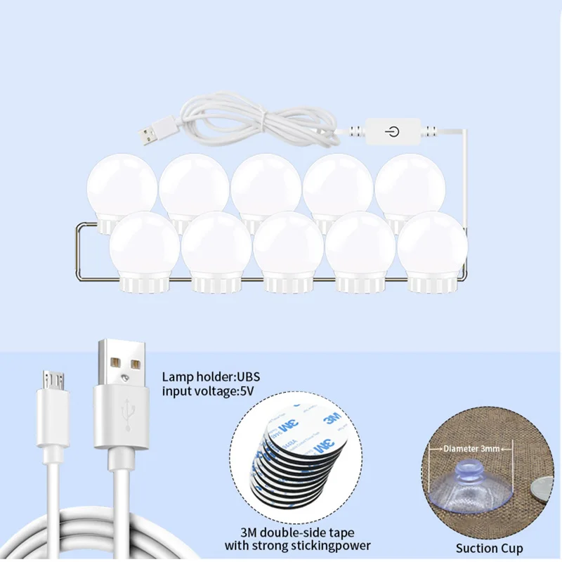 Косметическое зеркало косметическое светодиодные лампочки USB разъем освещение