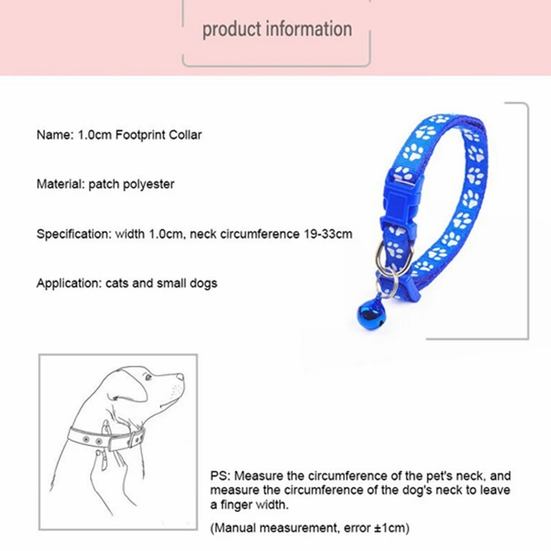 The New Pet Collar, Adjustable Colored Collar with Bell for Positioning and Cat Paw Dog Print Traction Accessories