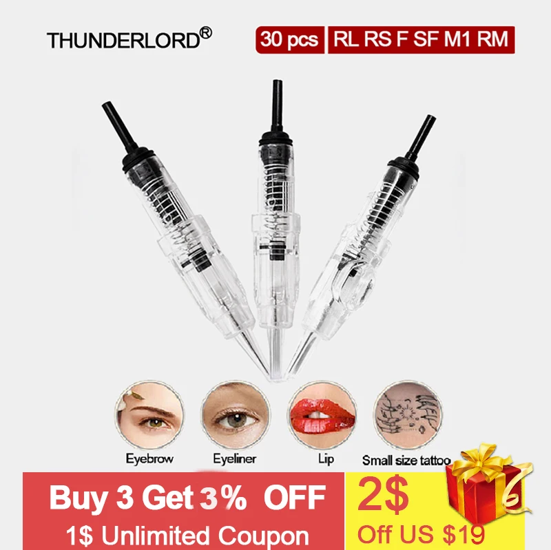 

30pcs RL RS SF F MG RM Tattoo Needle Sterilized Permanent Makeup Cartridge Needles Tips For Eyebrow Lip Agulha tattoo supplier