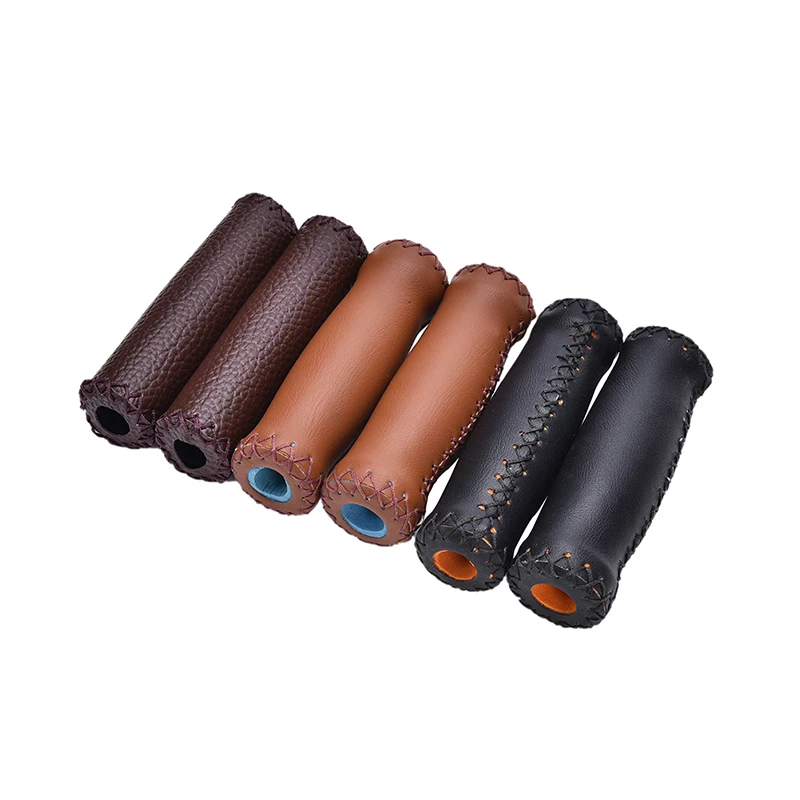 1Pair 3 Colors Vintage Retro Riding MTB Road Mountain Bike Bicycle Handlebar Grip Artificial Leather Cycling Grip Ends