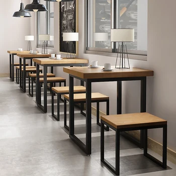 

American retro solid wood dining table industrial wind iron dining table restaurant cafe small apartment dining table