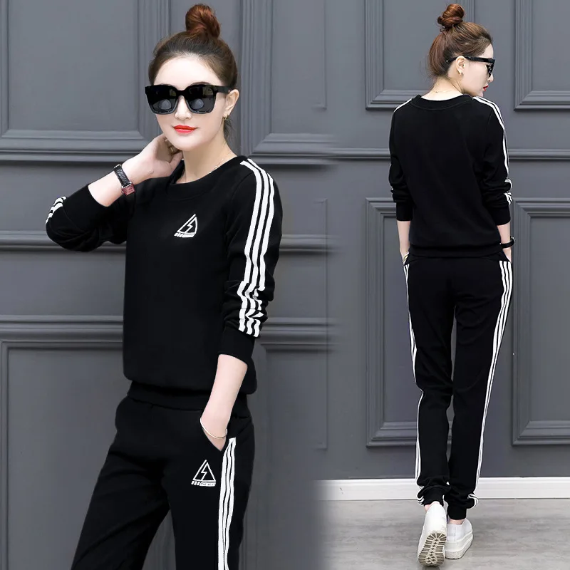 

2019 Summer Korean-style Women's Wear New Style Large Size 2-piece Casual Suit Student Uniform Long Sleeve Slimming Sports Women