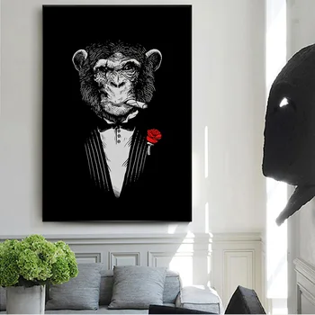 

Monkey Smoking a Cigar Abstract Canvas Paintings On The Wall Art Posters And Prints Nordic Monkey in Suit Canvas Wall Pictures