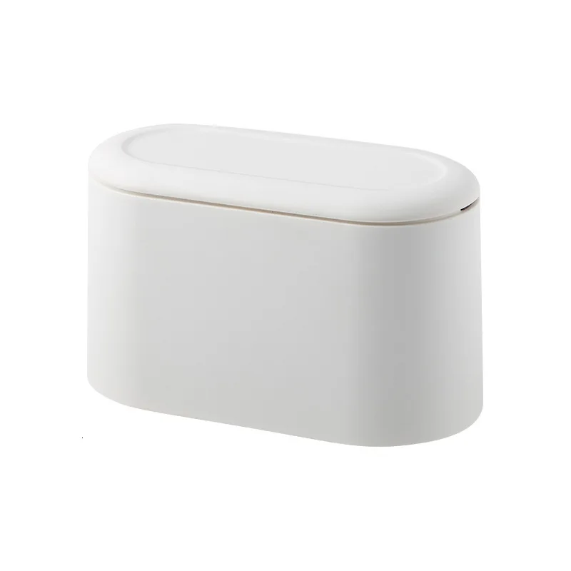 white Green Plastic Trash Can Desktop Small-scale Covered Storage Container Living Room Kitchen Double Debris Storage Box - Цвет: white