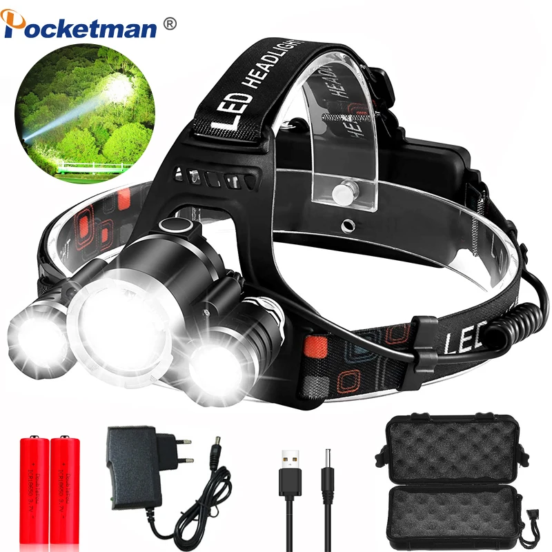 

Headlamp Led Headlight 5 LED T6 Head Lamp Flashlight Torch Head Light With 18650 battery Best For Camping, Fishing
