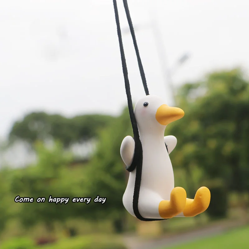 Gypsum Cute Anime Car Accessorie Swing Duck Pendant Auto Rearview Mirror Ornaments Birthday Gift Auto Decoraction Car Fragrance