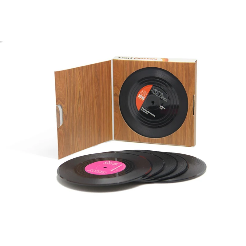 Retro Vinyl Drink Coasters Table Cup Mat Home Decor CD Record Coffee Drink Cup Placemat Party 5