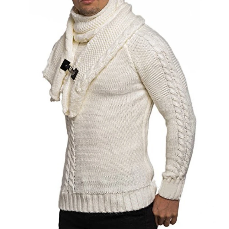 Autumn Warm Sweater Men Fashion Solid Detachable Scarf Turtleneck Christmas Sweater Male Winter Casual Outerwear Pullover Coat Autumn Warm Sweater Men Fashion Solid Detachable Scarf Turtleneck Christmas Sweater Male Winter Casual Outerwear Pullover Coat