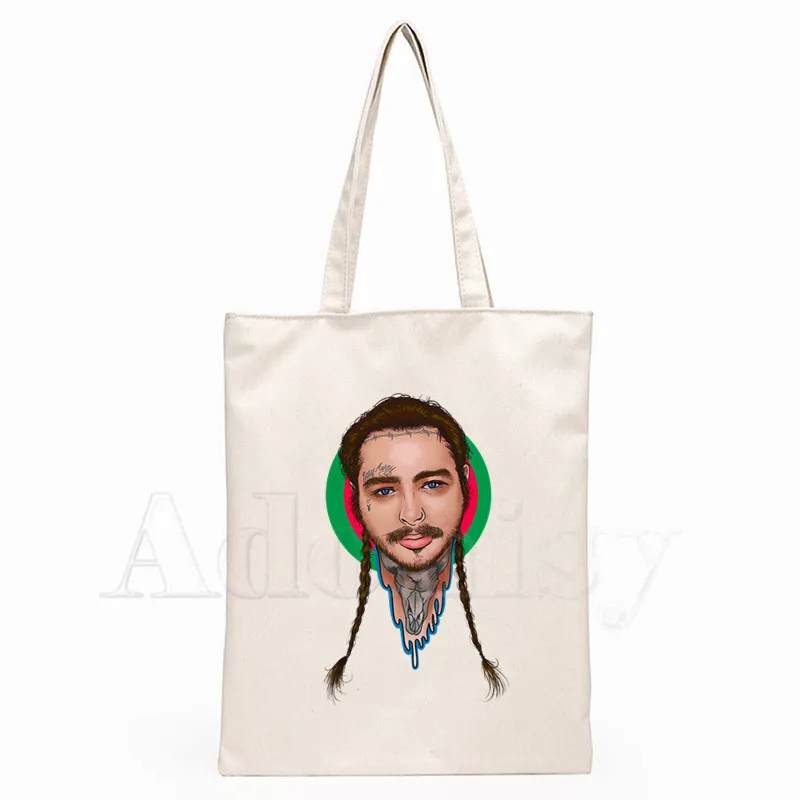 

Post Malone Hip Hop Graphic Cartoon Printed Canvas Shoulder Bag Female Funny Large-capacity Eco Environmental Shopper Bag