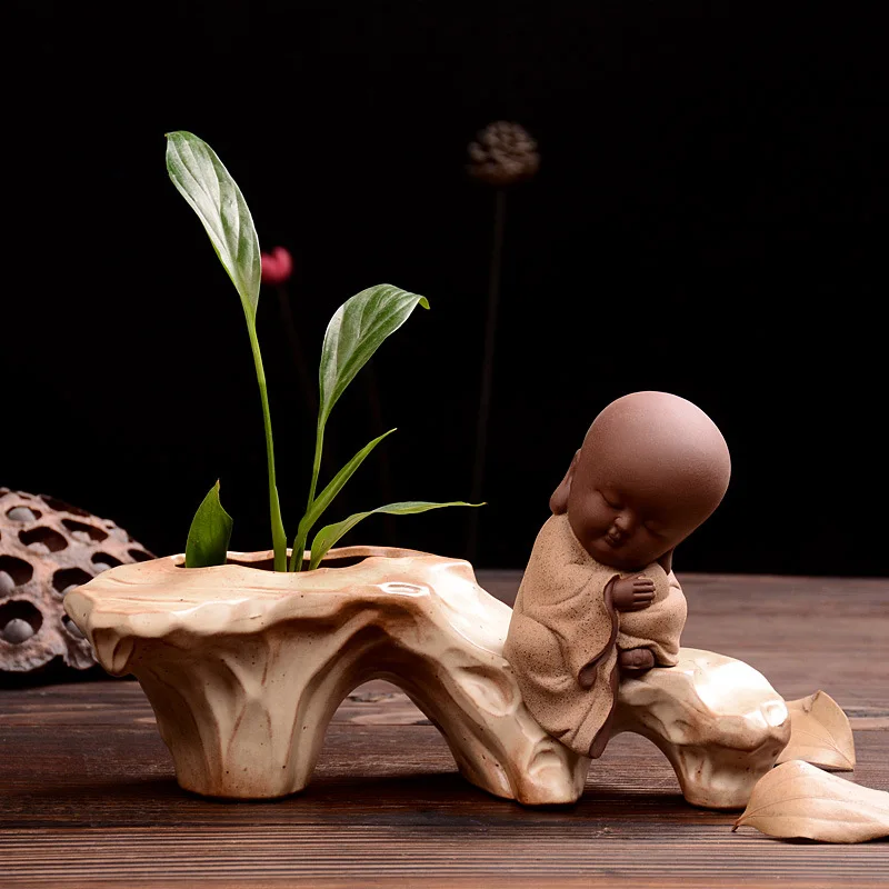 Incense Holder Zen Monk Mediterranean Ceramic Vase Household Adornment Desktop Furnishing Articles Grey Hydroponic Flowers - Цвет: see chart