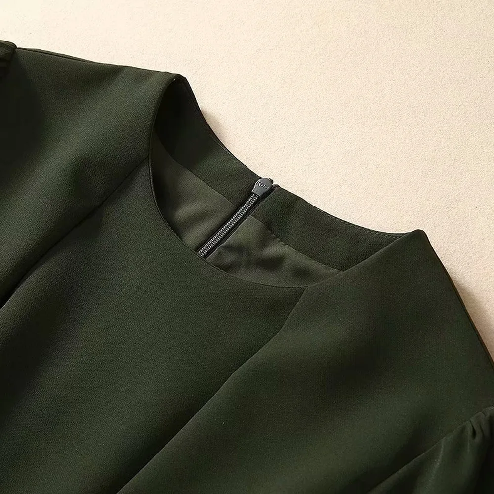 Wholesale Price ExeGs Princess Women's Dress 2020 Spring Fashion Office Lady O Neck Tunic Buttons Up Long Sleeve Mid Calf Length Army Green Dress Wholesale Price ExeGs Princess Women's Dress 2020 Spring Fashion Office Lady O Neck Tunic Buttons Up Long Sleeve Mid Calf Length Army Green Dress