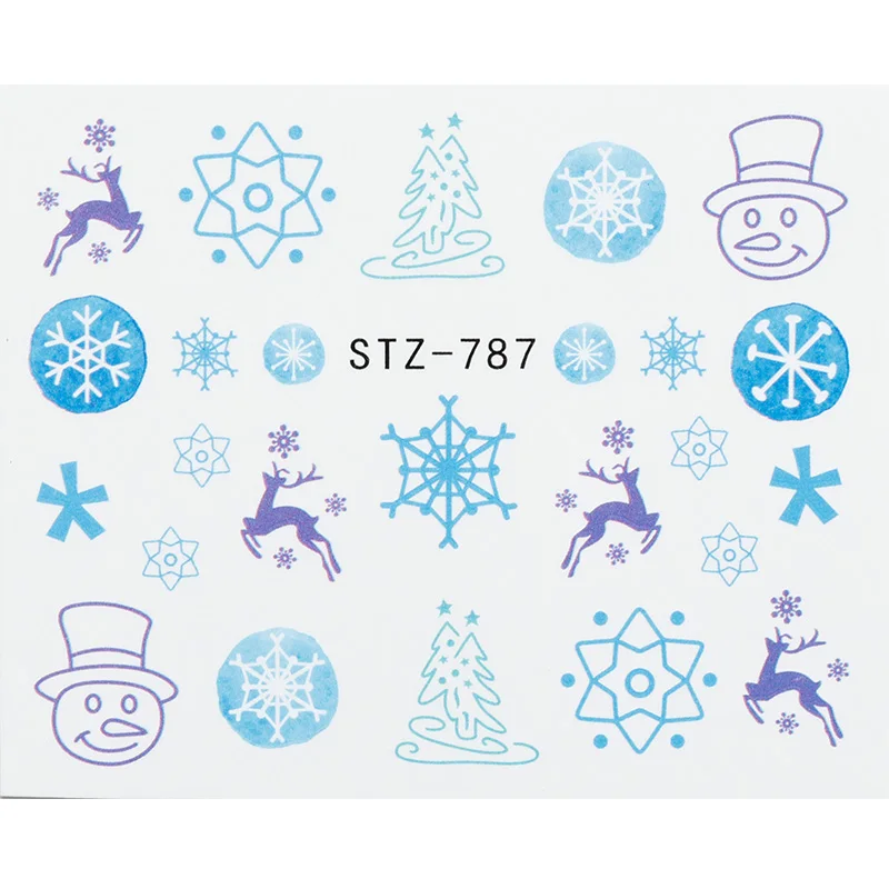 1 лист зимняя снежинка полный обертывания ногтей переводные наклейки воды рождественский стиль Маникюр Наклейка DIY - Цвет: STZ-787