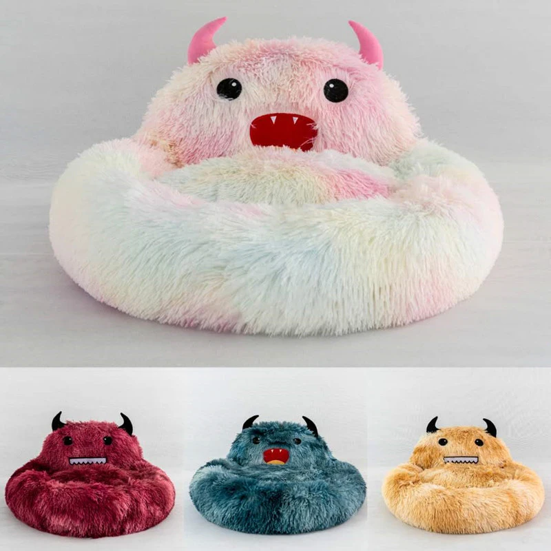 Cat Bed Dog Bed Pet Round Soft Plush Little Monster Pet Nest Pad Winter Warm Sleeping Nest Bed for Cats Bed Pet Supplies