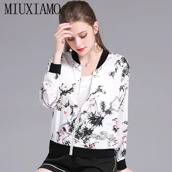 

MIUXIMAO 2020 Outerwear & Coats Jackets Womens Ladies Retro Floral Zipper Up Bomber Outwear Casual Coats and Jackets Women