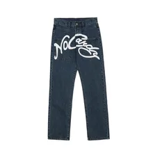 Pantalones vaqueros con estampado de grafiti para hombre y mujer, pantalón informal, holgado, de algodón, estilo Hip Hop, moda coreana