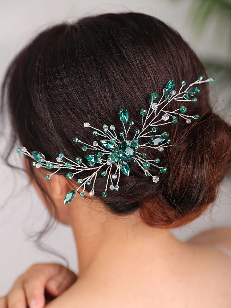 Wedding Bridal Hair comb Rhinestone Green Headband Trendy Fascinators Bohe Hair Accessories Women Ornaments Headpiece