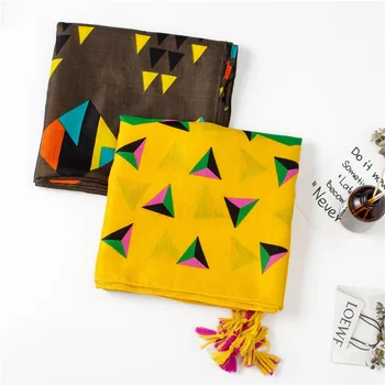 

2020 summer Sunscreen colour silk Scarves woman Cotton and Linen Scarf winter new tassels Shawl ethnic style Print Beach towel