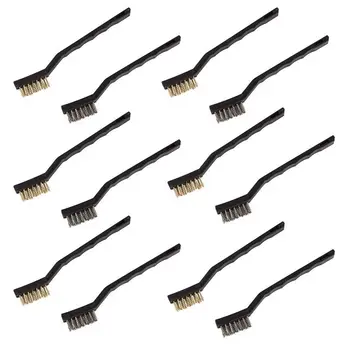 

Pack of 12 Mini Wire Brush Set - Stainless Steel and Brass Brushes for Automotive, Cleaning