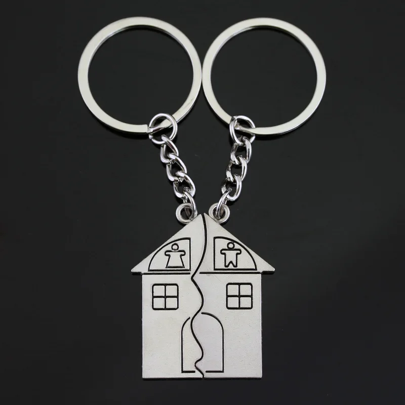 

1Pair Couple Metal Keychain house Shape Key Ring Silver Plated Lovers Love Key Chain Souvenirs Valentine's Day Creative gifts