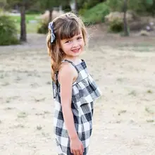 Клетчатый комбинезон с оборками для маленьких девочек, От 2 до 8 лет, Осенние штаны для маленьких девочек, Свободный Повседневный комбинезон, боди, длинные штаны