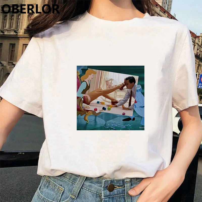 Camisetas Verano Mujer футболка принцессы с принтом Золушки женская летняя белая с коротким рукавом Harajuku Эстетическая одежда - Цвет: GM10127