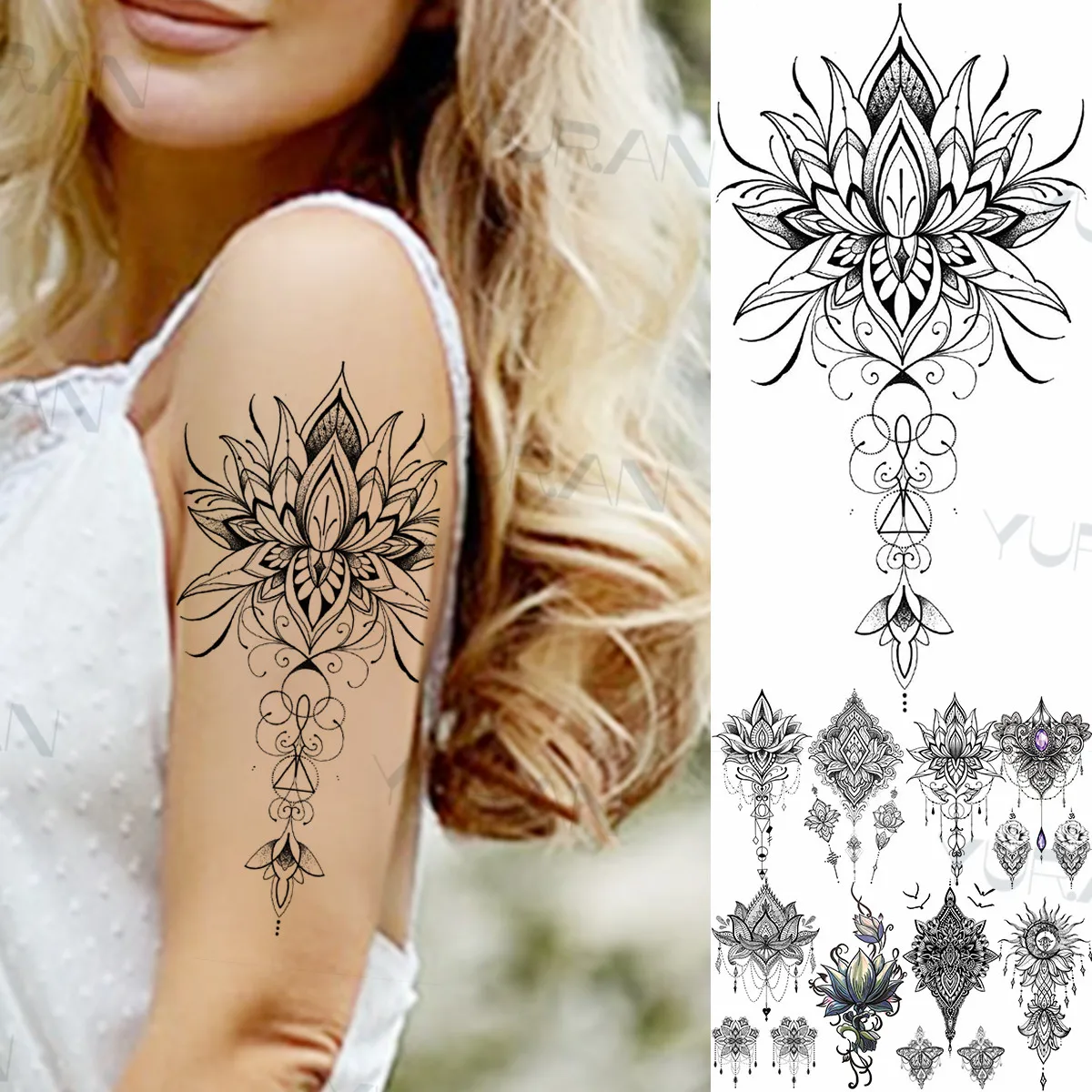 Mandala Tatouage Bras Femme Dentelle Tatouages Temporaires En Dentelle Lotus Pour Femmes Adultes, Autocollant De  Faux Henné, Mandala, Soleil, Pâte De Tatouage Étanche, Diy Bricolage -  Tatouages Éphémères - AliExpress