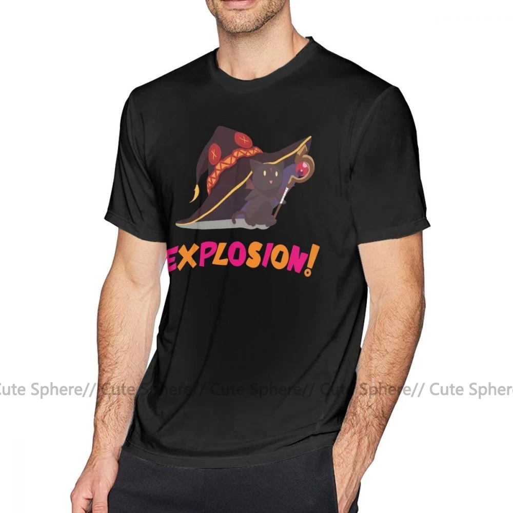 Megumin, футболка, Konosuba Chomusuke Explosion, футболка, потрясающая, 100 хлопок, Мужская футболка, 5x, с графическим рисунком, с коротким рукавом - Цвет: Black