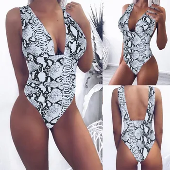 

Outdoor&Sport Wetsuits & Surfing Women Swimsuit Sexy Women High Waist Sexy Bikini Snake Print One-Piece Swimwear Push-Up Padded