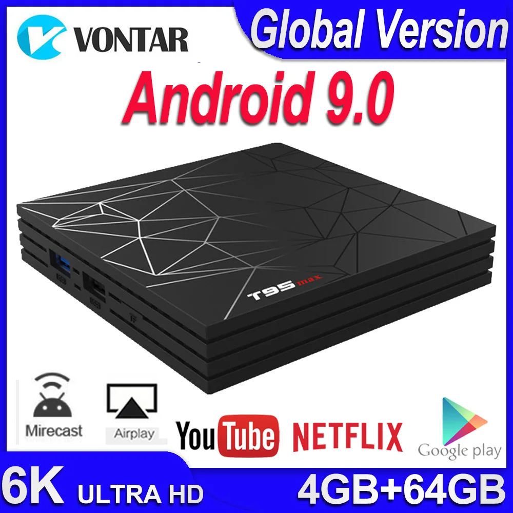 

T95 MAX Smart TV BOX Android 9.0 4GB RAM 64GB Android TV Set Top Box Allwinner H6 2.4G Wifi Youtube IPTV 4K Media Player T95max
