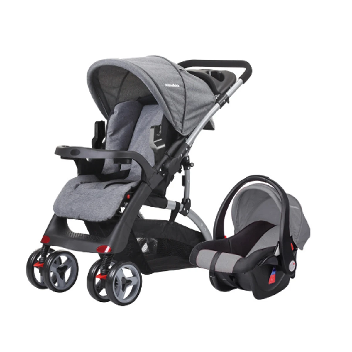 Baby Stroller 2 in 1 Four Wheels Stroller lying or dampening folding light weight Baby Newborn Stroller with Carrying basket