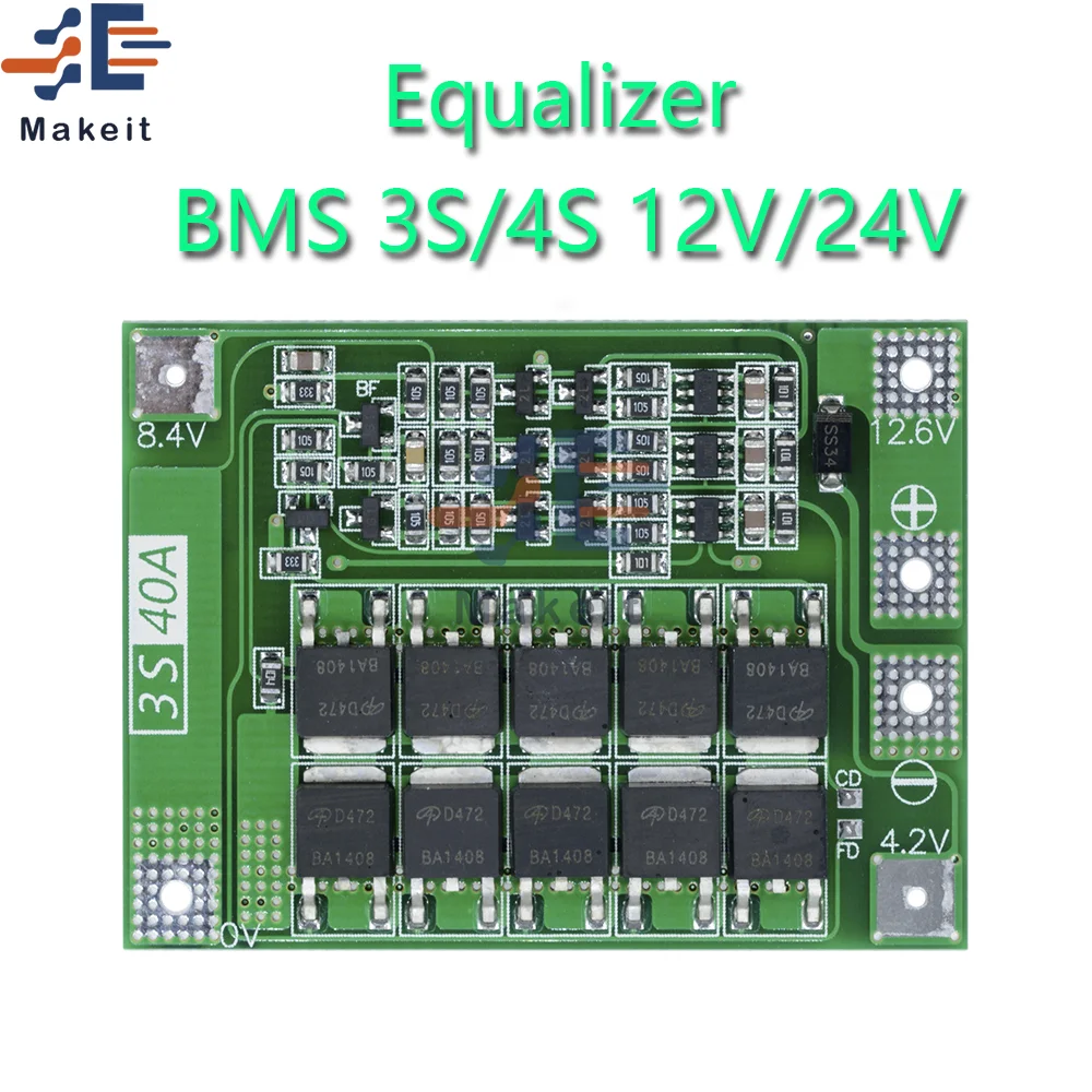 Smart BMS 3S/4S 12V/24V 18650 Li-ion Lithium Battery Charger Protection Board With Balancers 40A/60A Equalizer For Drill Motor
