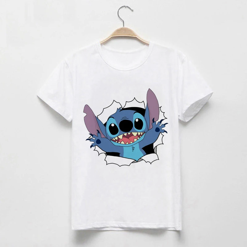 LUSLOS Женская модная футболка Lilo Stitch Harajuku милые футболки милые Мультяшные Женские повседневные футболки с принтом милые повседневные топы