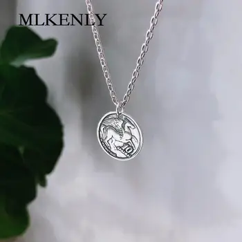 

MLKENLY 925 sterling silver necklace European and American jewelry heavy industry Greek Pegasus coin long sweater chain female